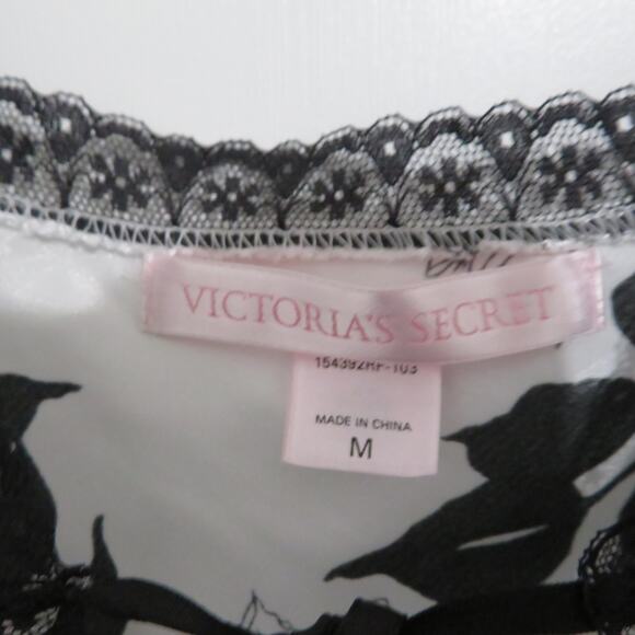 Victoria's Secret Womens Sz M Black White Floral Front Tie Vintage Satin Slip - Picture 6 of 6